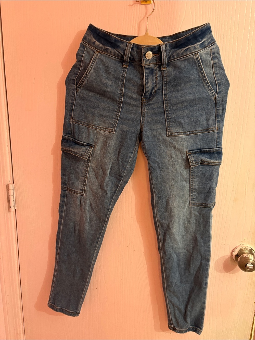 Fashion Nova Women's Skinny Cargo Jeans in Blue Denim
